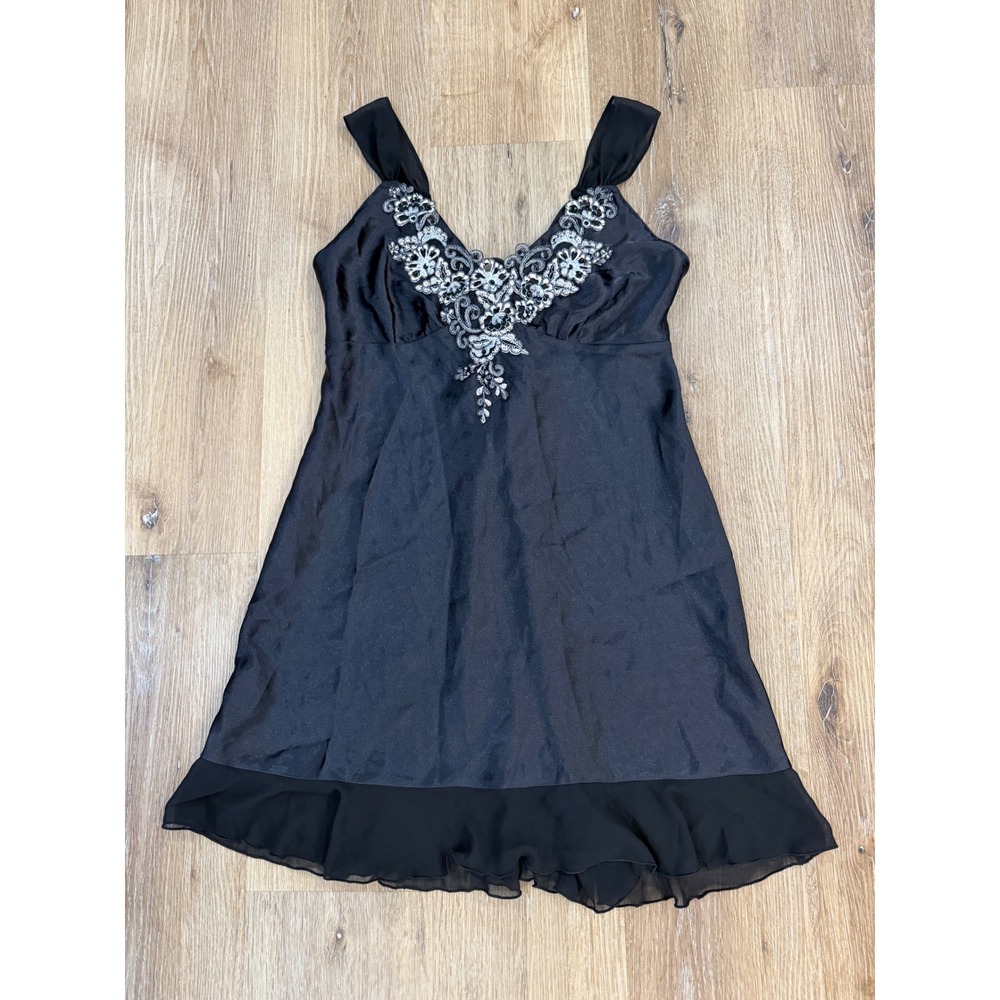 Whimsygoth Coquette Gothic Chemise Women L Black Embroidered Ruffle Y2K Romantic
